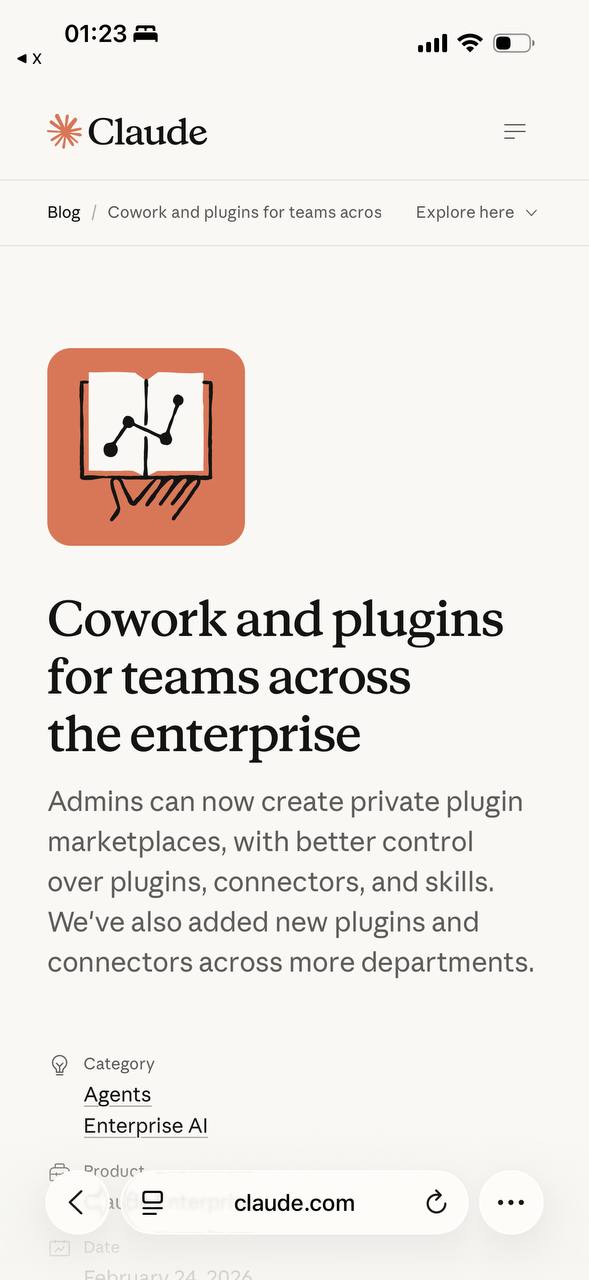 Anthropic 发布 Claude 企业级重磅更新：Cowork 插件市场与跨应用协作全面升级
